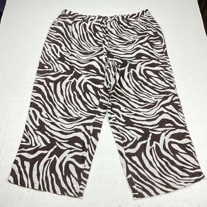 Chicos Linen Cropped Pants Zebra Striped Print Mid Rise Casual Pull On 1 MEDIUM